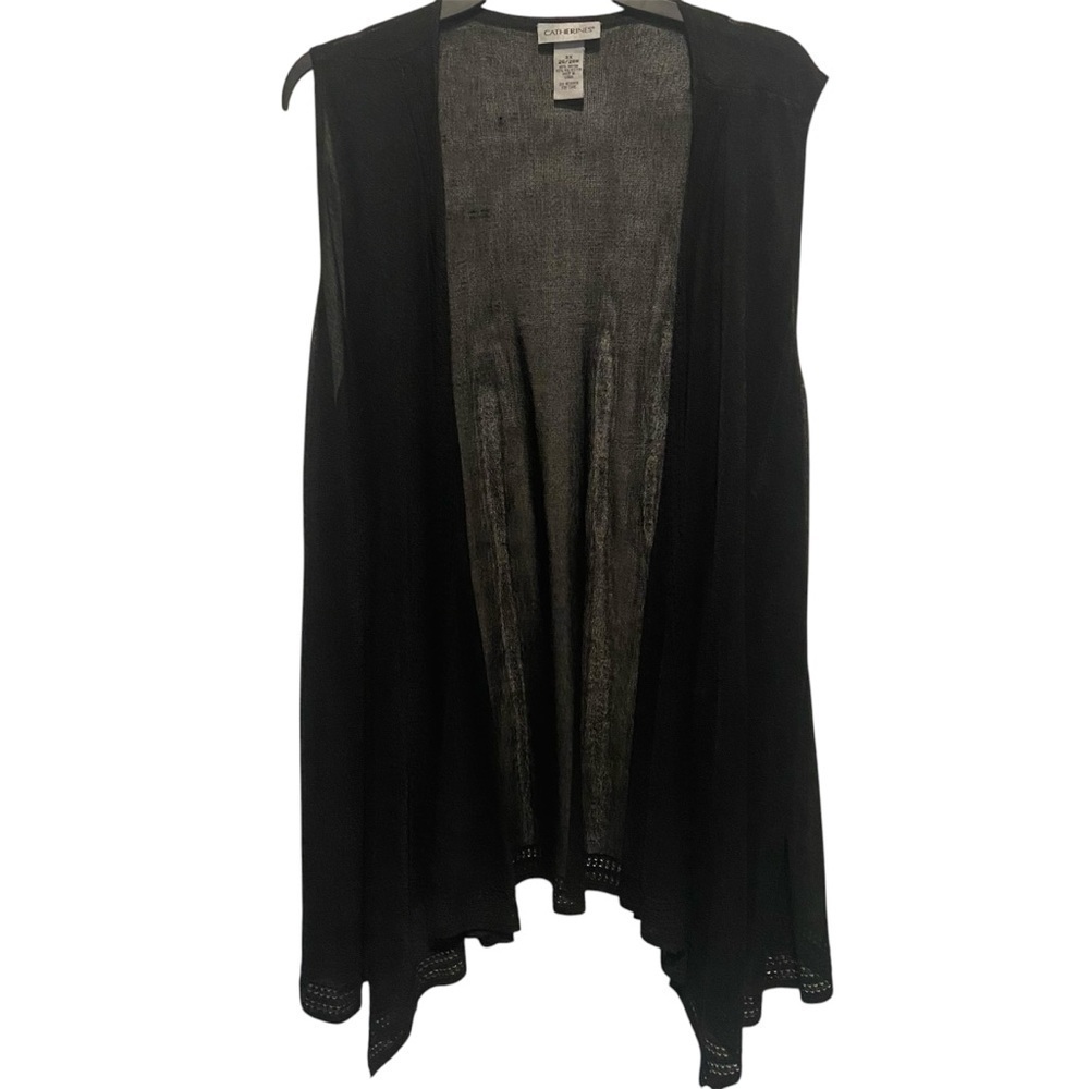 Catherines Women’s Open Front Sheer Black Cardigan 3X Asymmetrical Lagom Beach